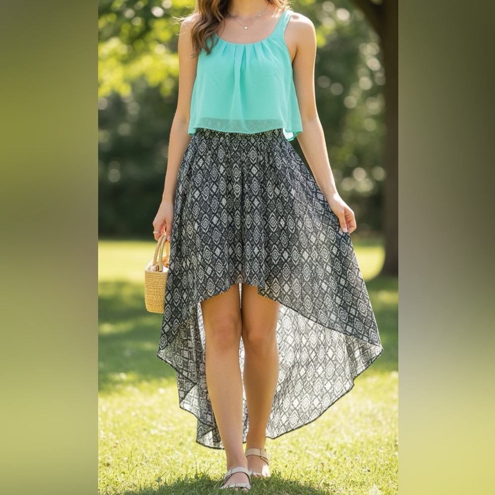 Rue 21 Womens Size XS  Maxi
Sun Dress Black and Mint Green
- Gorgeous!